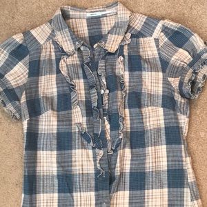 Kimchi Blue women’s blue plaid shirt. Size medium